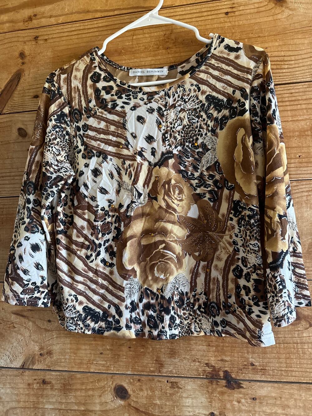 Daniel Benjamin Animal Print Embellished Top Y2K